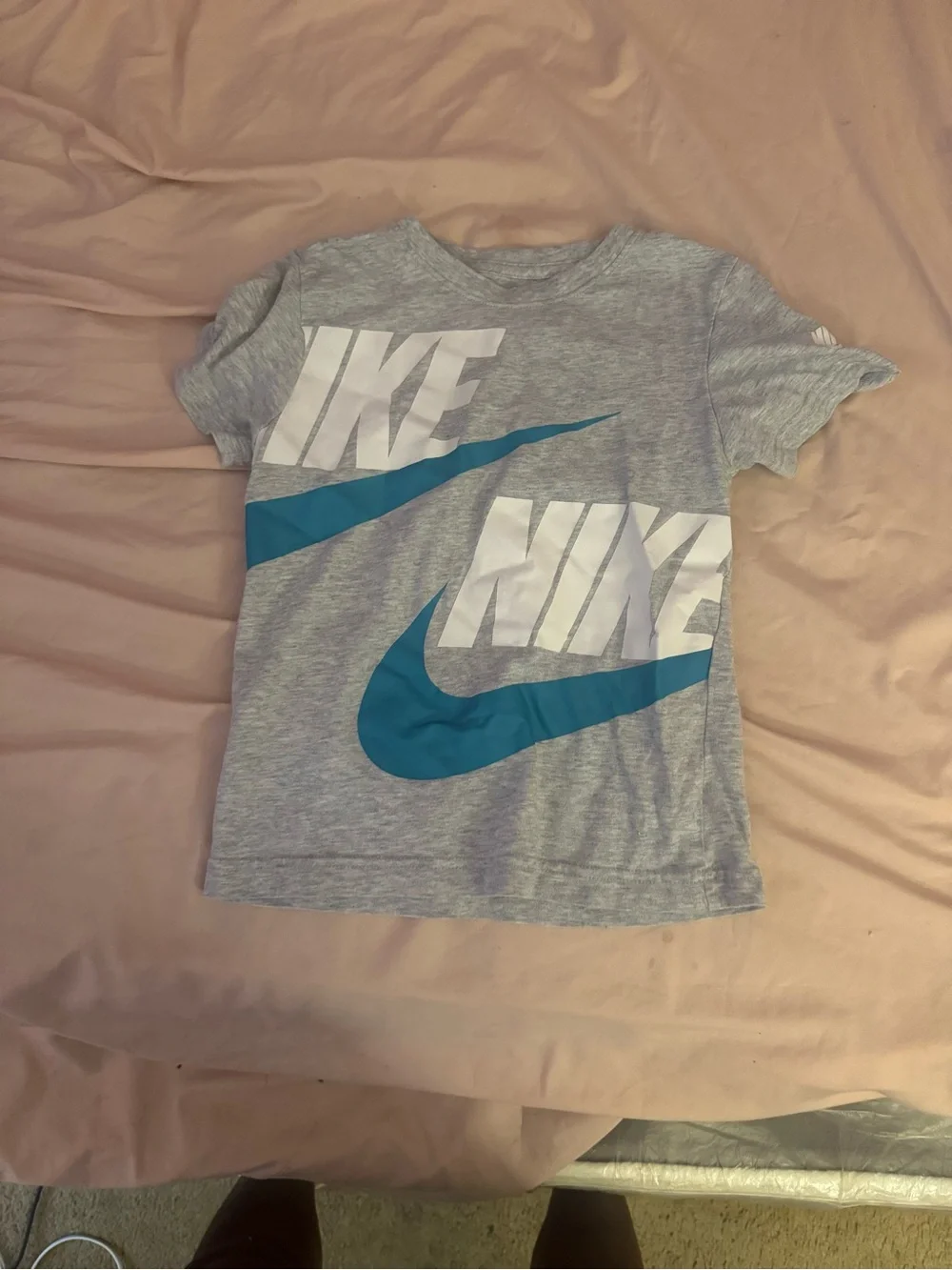 Nike Gray Short Sleeve Tee with Teal Swoosh